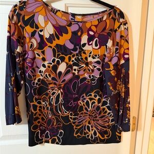 Elie Tahari Floral Blouse - Purple and Orange